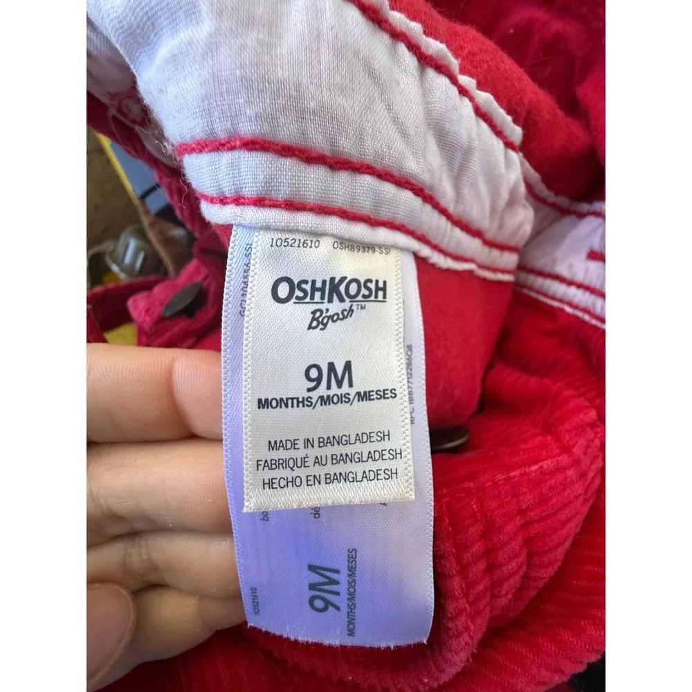 OshKosh Bgosh Kids Red Corduroy Overalls 9M Vintage Style Adjustable Bib Straps